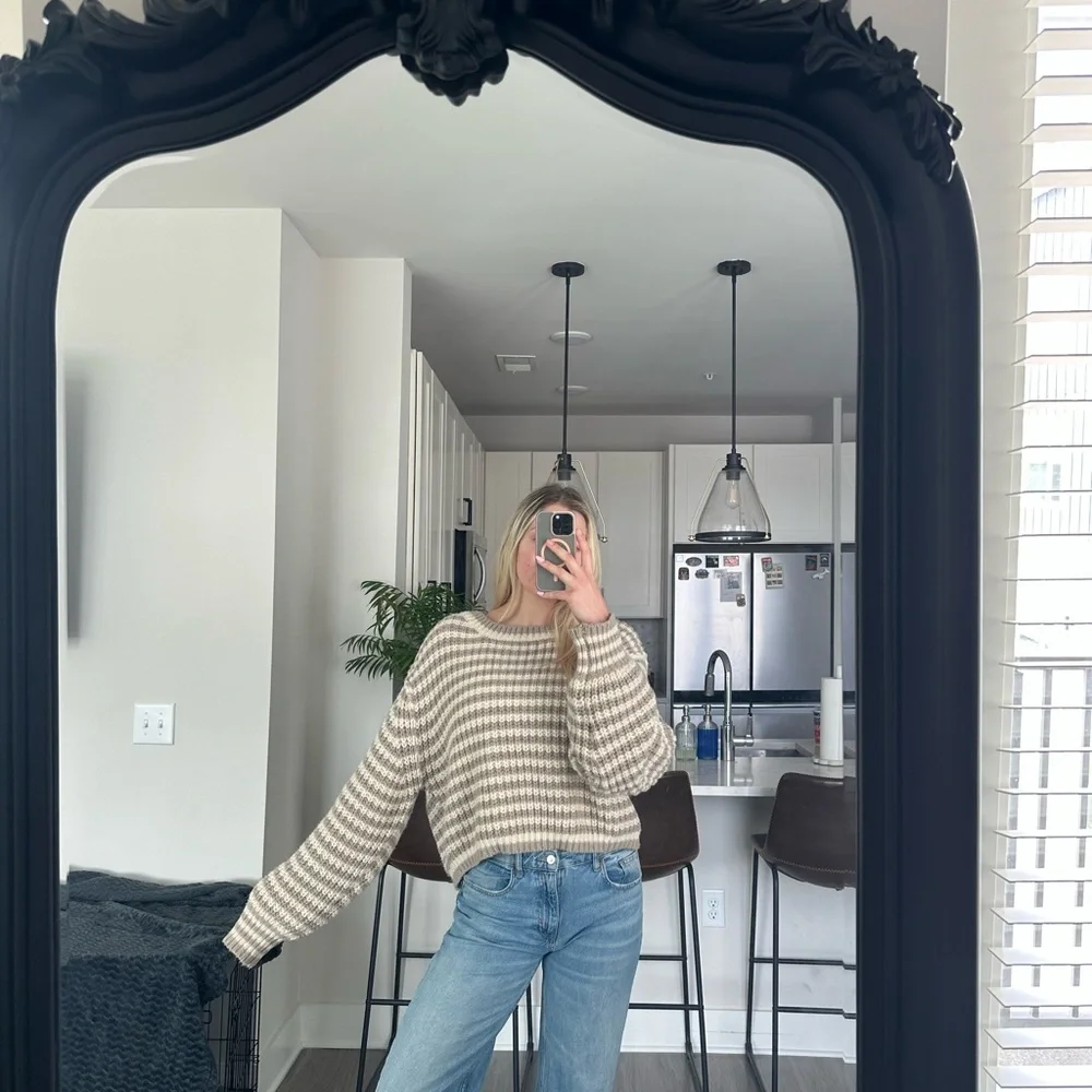 NWOT Grey Bandit Striped Knit Sweater - Cream and Brown L - Picture 2 of 10